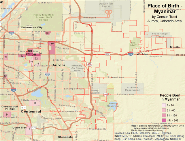 Place of Birth - Myanmar, by Census Tract Aurora, Coloado Area - Click Image to Close